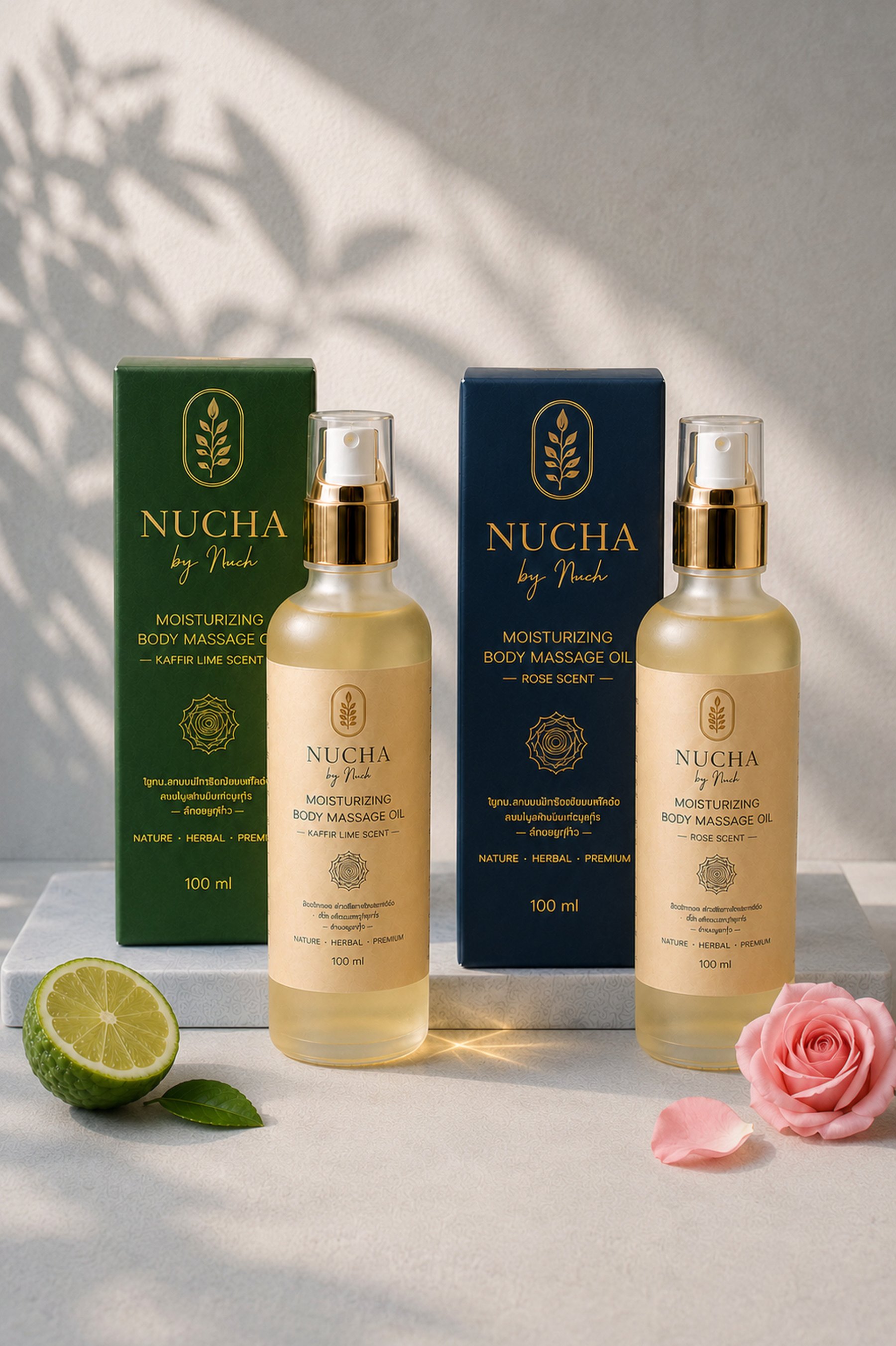 Kaffir lime and rose massage oils